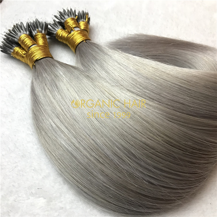 Human nano ring hair extensions silver color X114